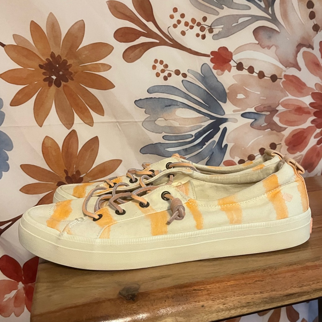 Sperry Womens 8.5 Pier Wave Low Top Topsider Orange Striped Preppy Boat Shoes